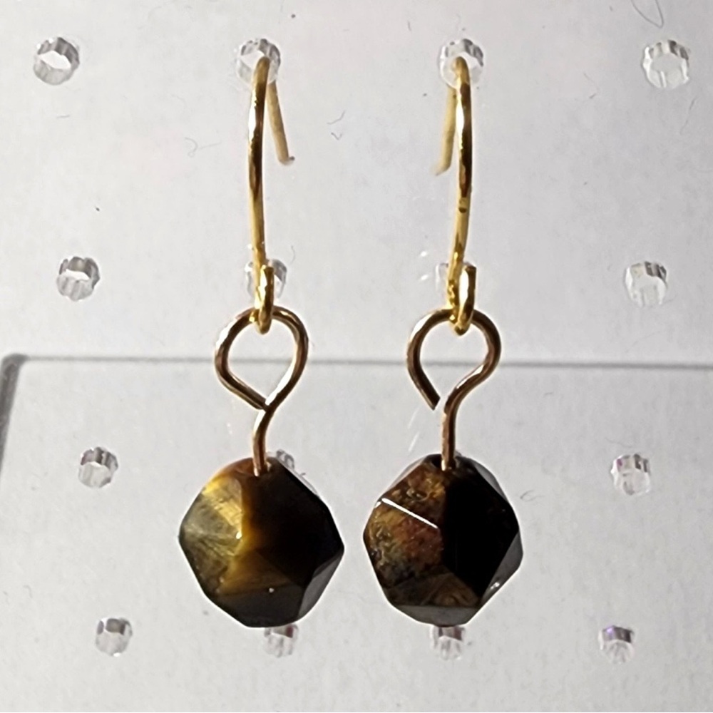 Tigers Eye and Gold Earrings